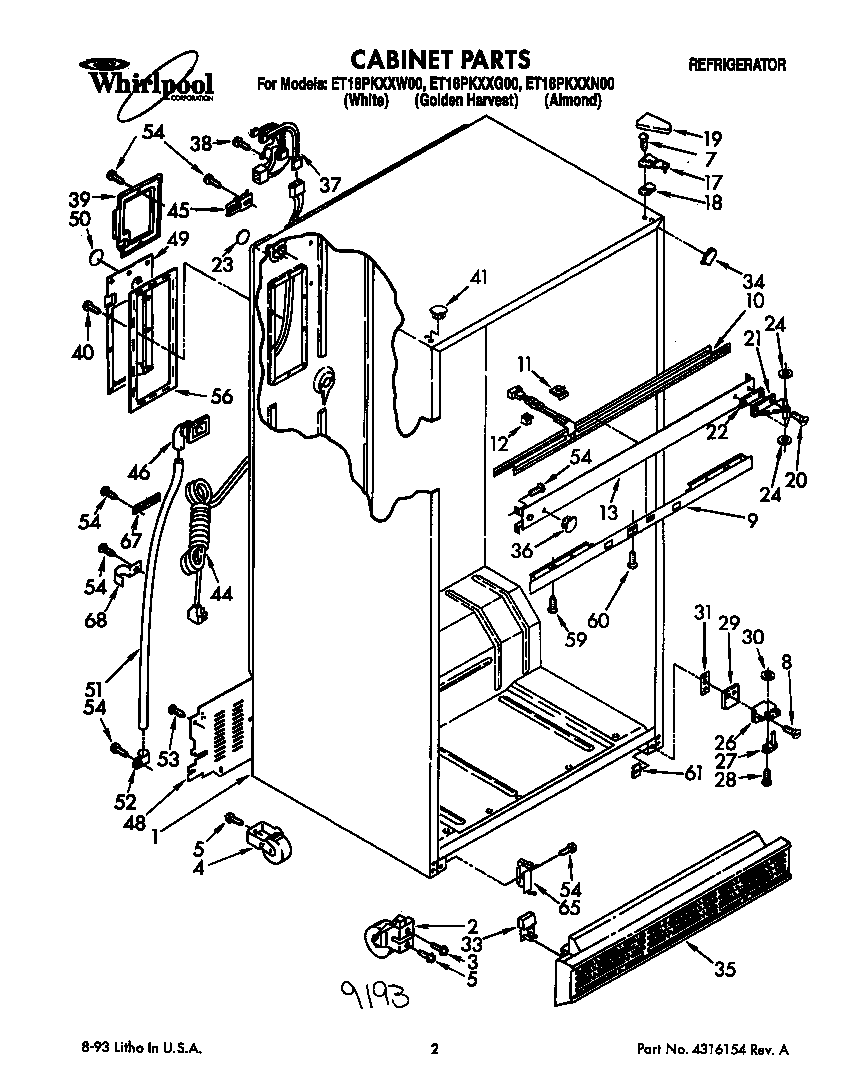 Whirlpool ET18PKXXW00 cabinet parts diagram