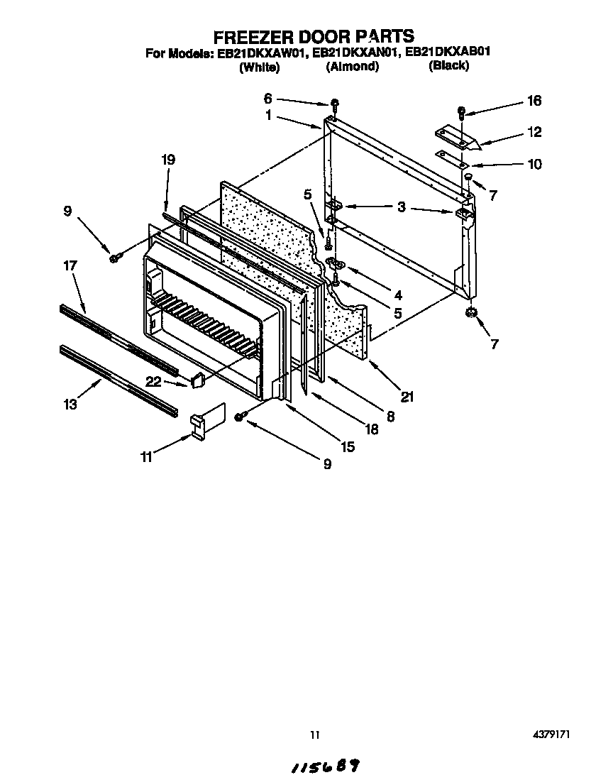 Whirlpool EB21DKXAW01 freezer door diagram