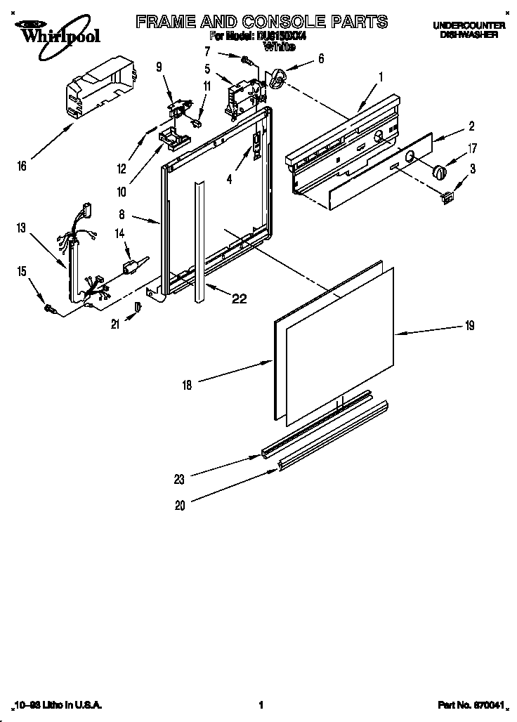Whirlpool DU8150XX4 frame and console diagram