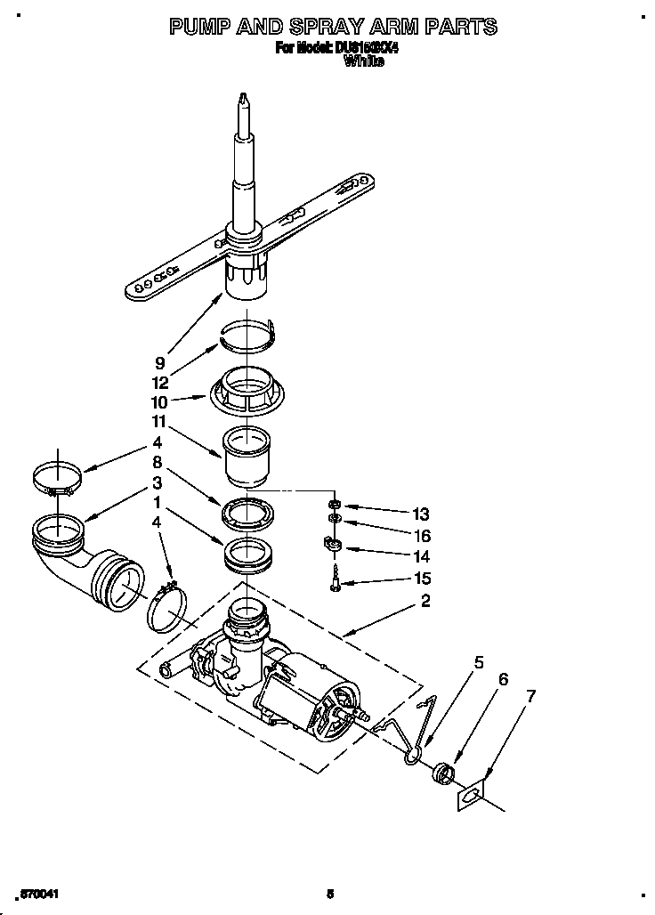 Whirlpool DU8150XX4 pump and spray arm diagram