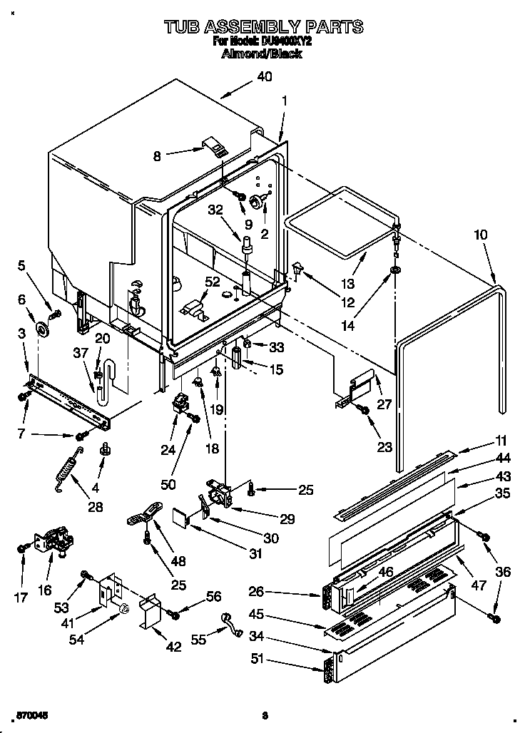 Whirlpool DU9400XY2 tub assembly diagram