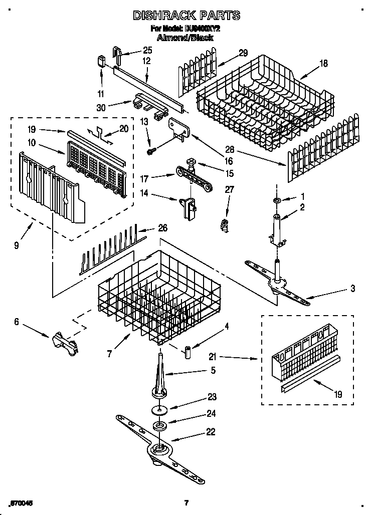 Whirlpool DU9400XY2 dishrack diagram