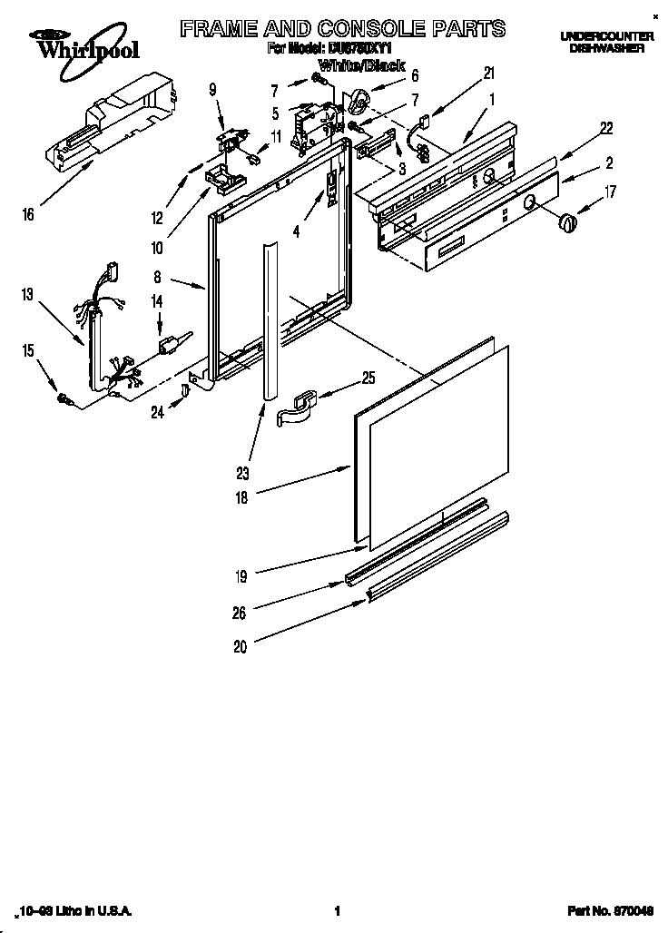 Whirlpool DU8750XY1 frame and console diagram