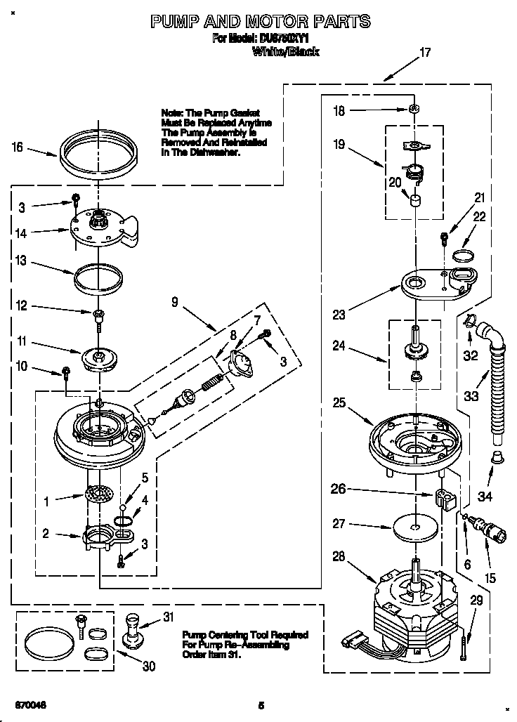 Whirlpool DU8750XY1 pump and motor diagram