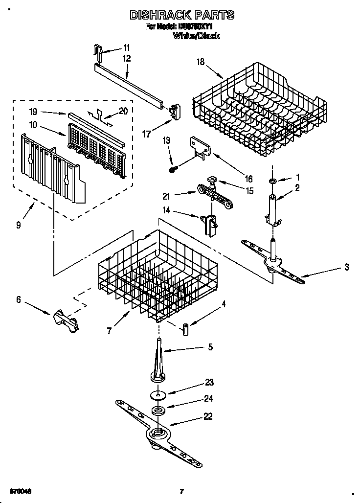 Whirlpool DU8750XY1 dishrack diagram