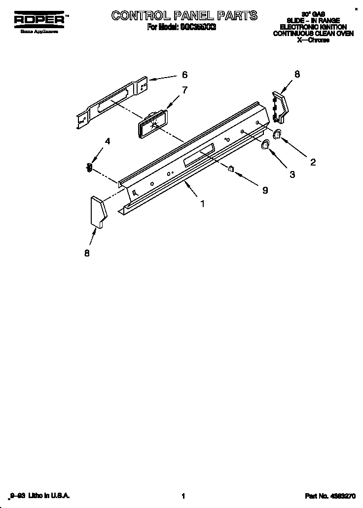 Roper SGC355XX3 control panel diagram