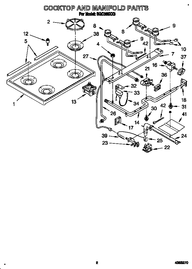 Roper SGC355XX3 cooktop and manifold diagram