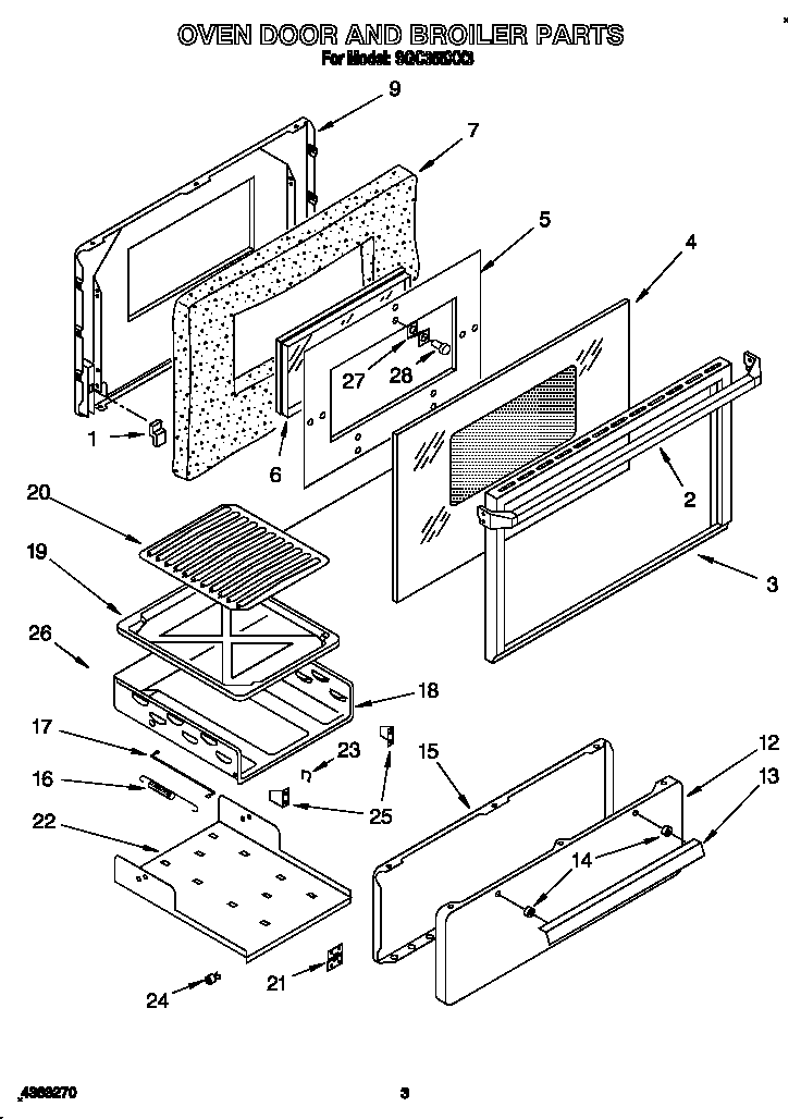 Roper SGC355XX3 oven door and broiler diagram