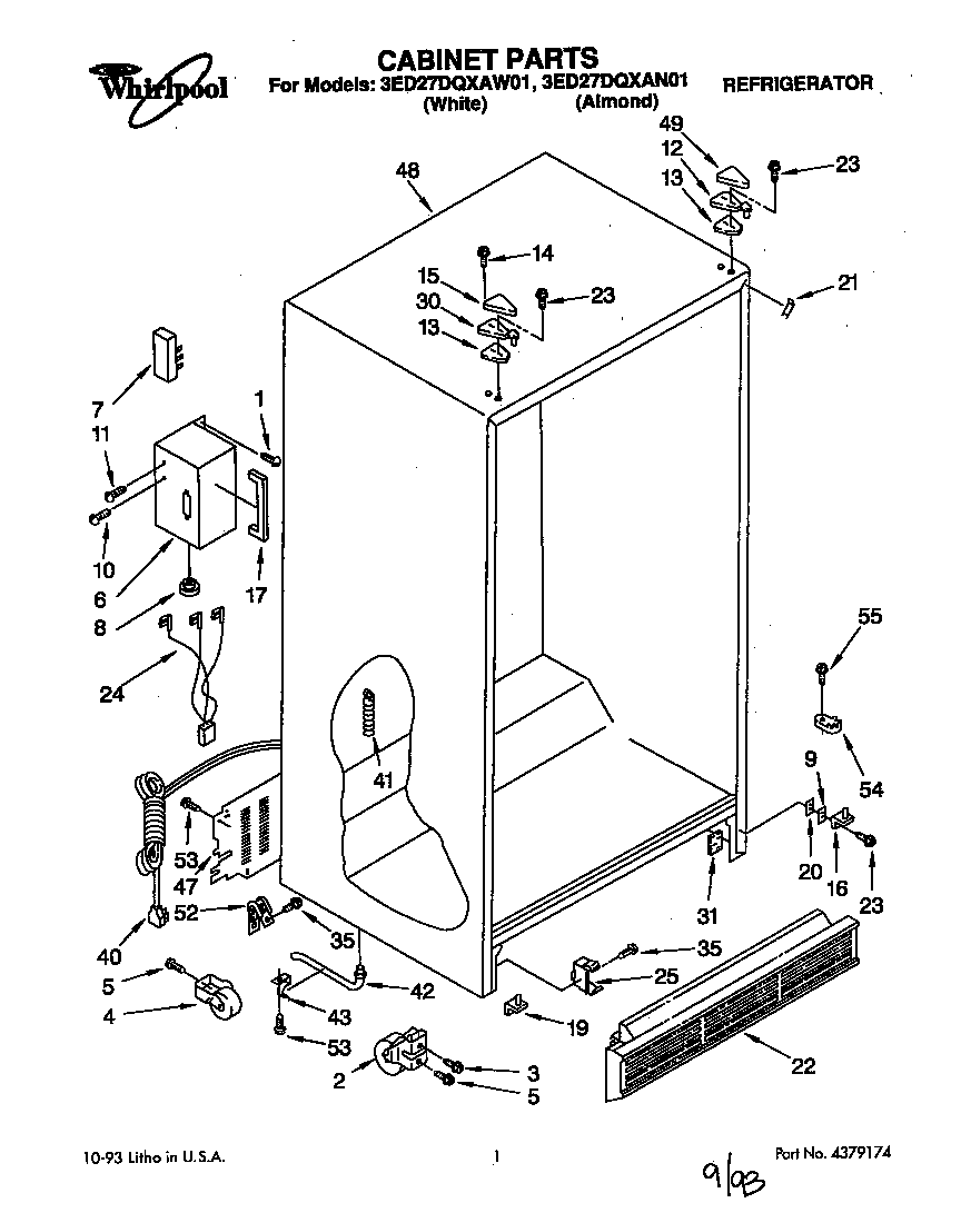 Whirlpool 3ED27DQXAW01 cabinet diagram