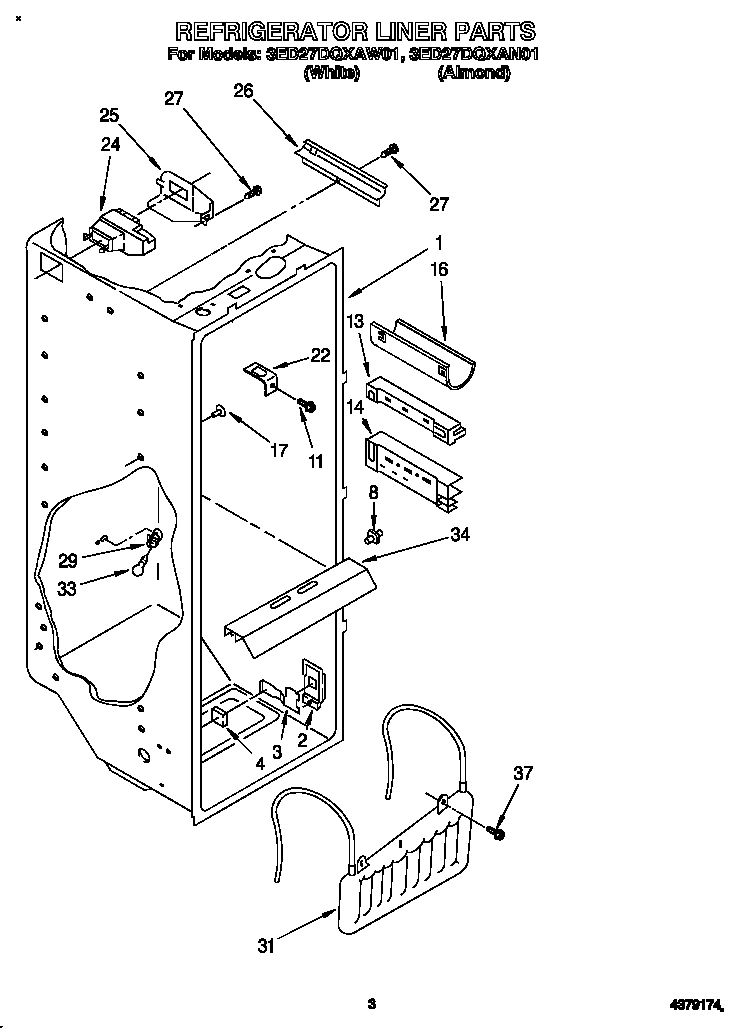 Whirlpool 3ED27DQXAW01 refrigerator liner diagram