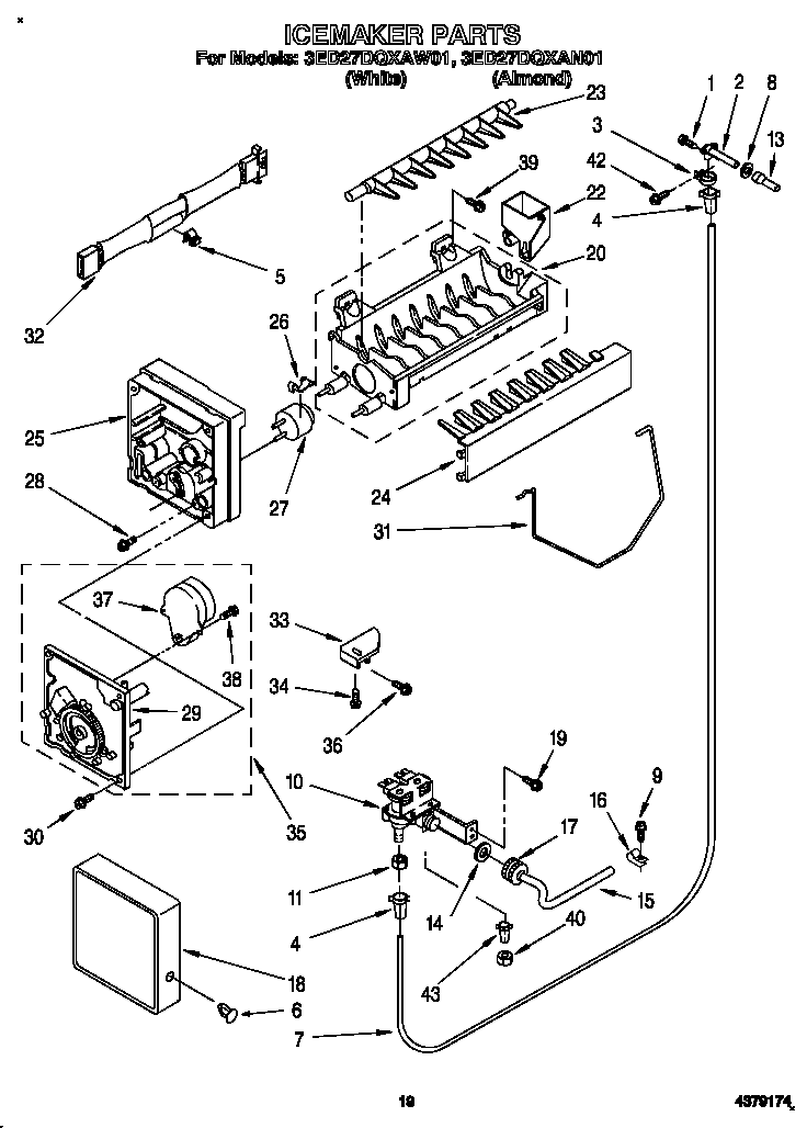 Whirlpool 3ED27DQXAW01 icemaker diagram