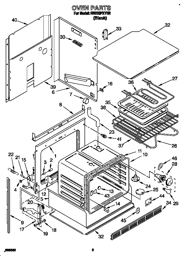 Whirlpool RB220PXYB2 oven diagram