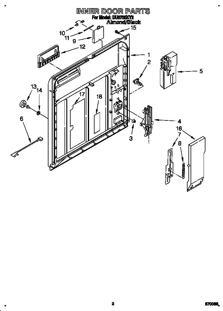 Whirlpool DU9700XY2 inner door diagram