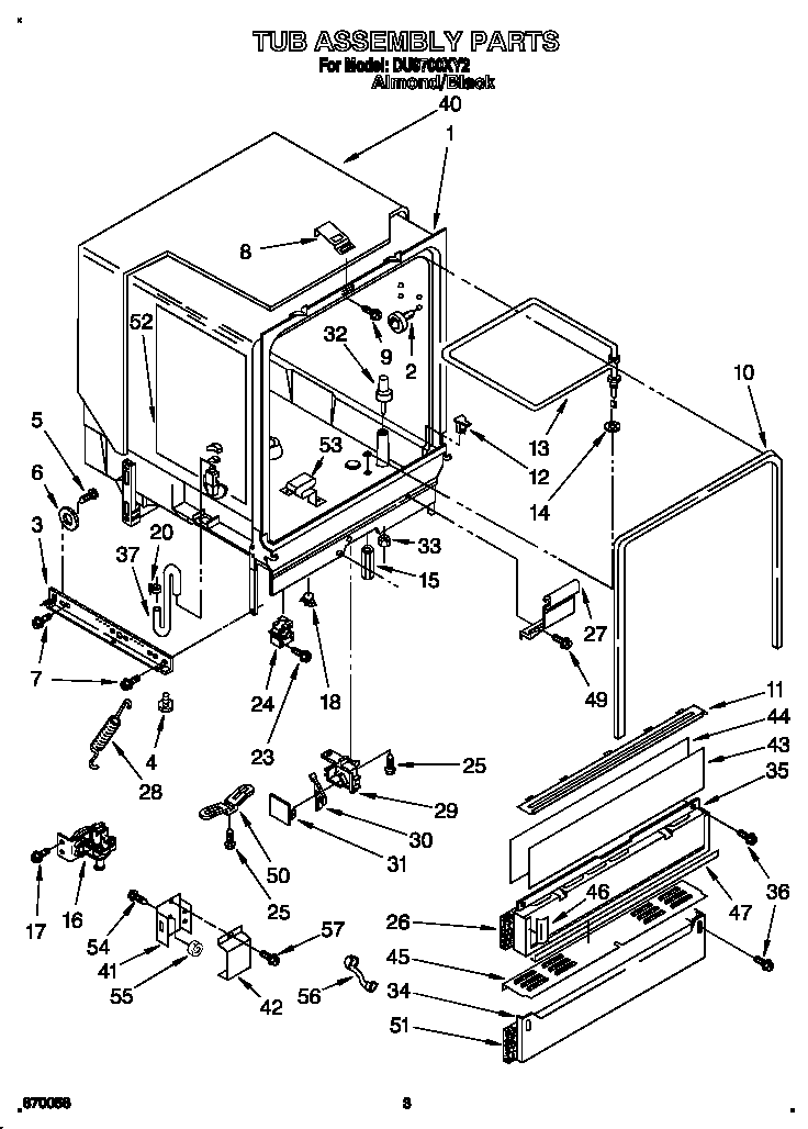Whirlpool DU9700XY2 tub assembly diagram