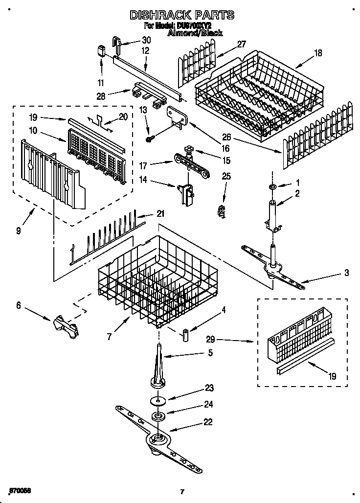 Whirlpool DU9700XY2 dishrack diagram