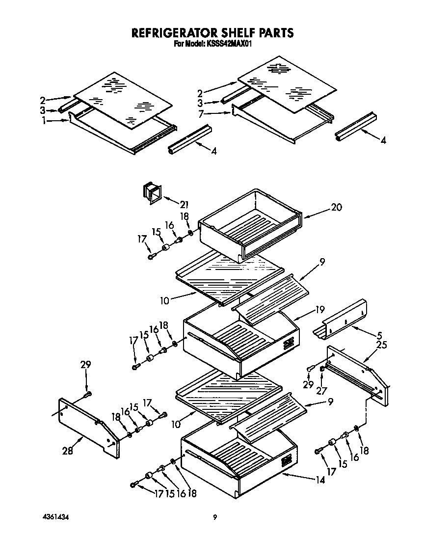 KitchenAid KSSS42MAX01 refrigerator shelf diagram