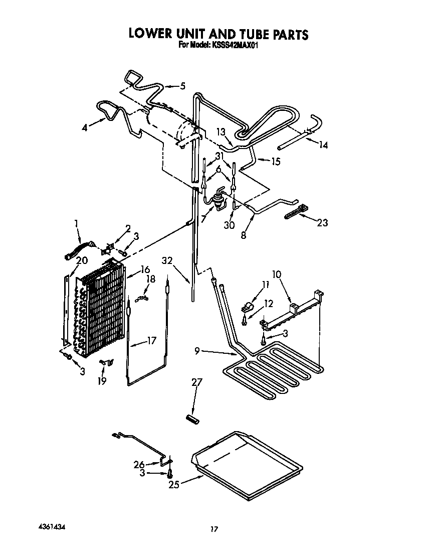 KitchenAid KSSS42MAX01 lower unit and tube diagram