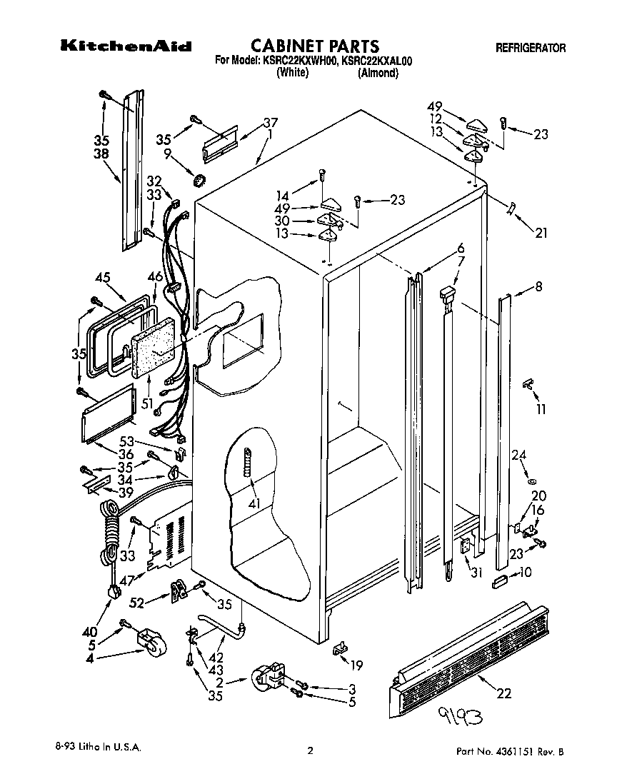 KitchenAid KSRC22KXWH00 cabinet diagram