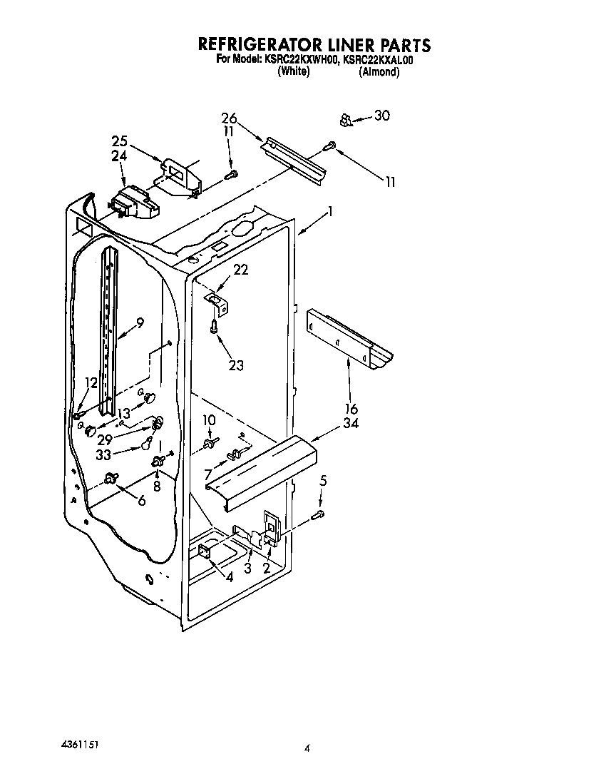 KitchenAid KSRC22KXWH00 refrigerator liner diagram