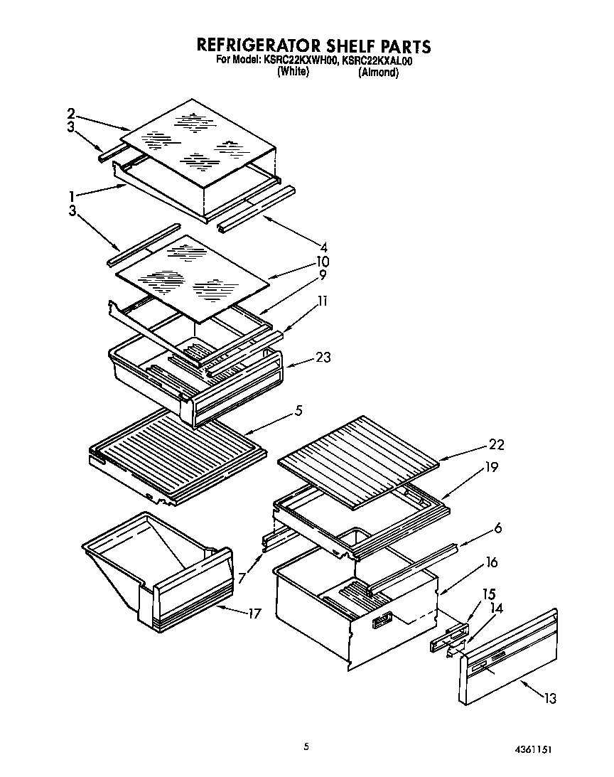 KitchenAid KSRC22KXWH00 refrigerator shelf diagram
