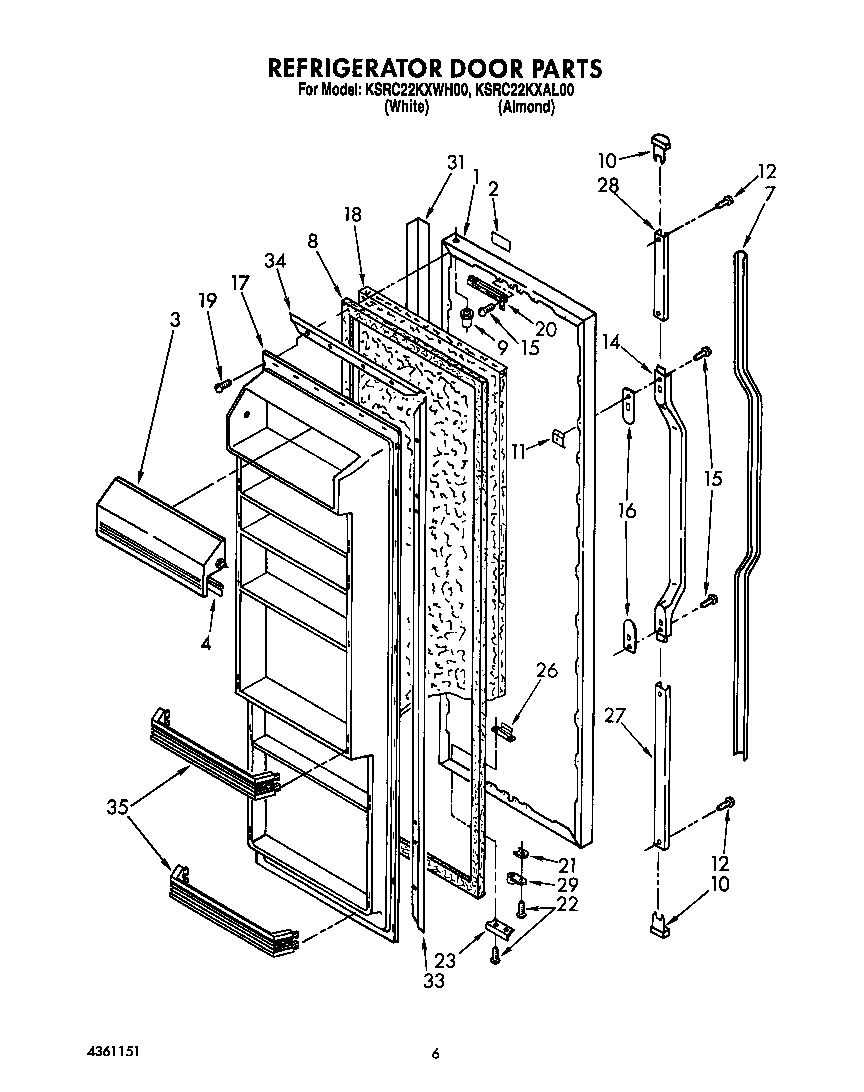 KitchenAid KSRC22KXWH00 refrigerator door diagram