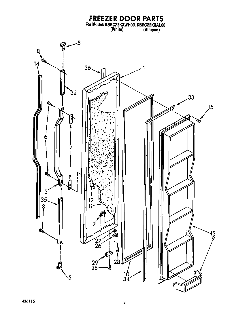 KitchenAid KSRC22KXWH00 freezer door diagram