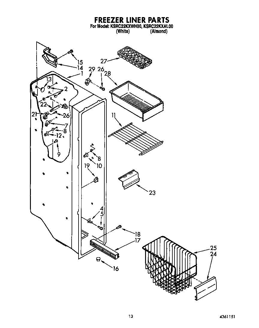 KitchenAid KSRC22KXWH00 freezer liner diagram