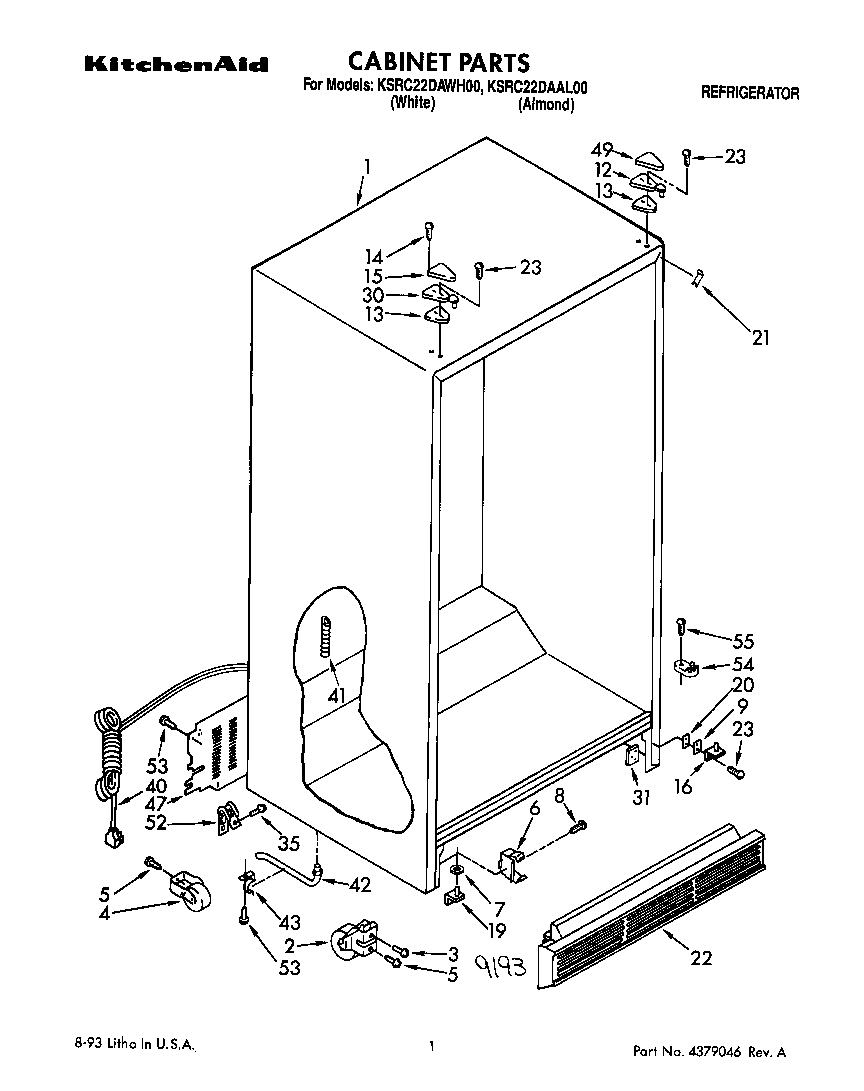 KitchenAid KSRC22DAWH00 cabinet diagram