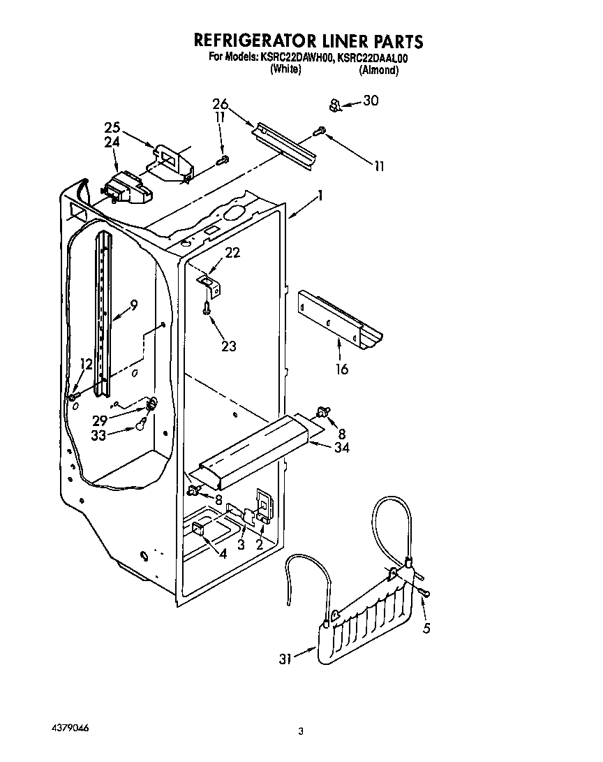 KitchenAid KSRC22DAWH00 refrigerator liner diagram