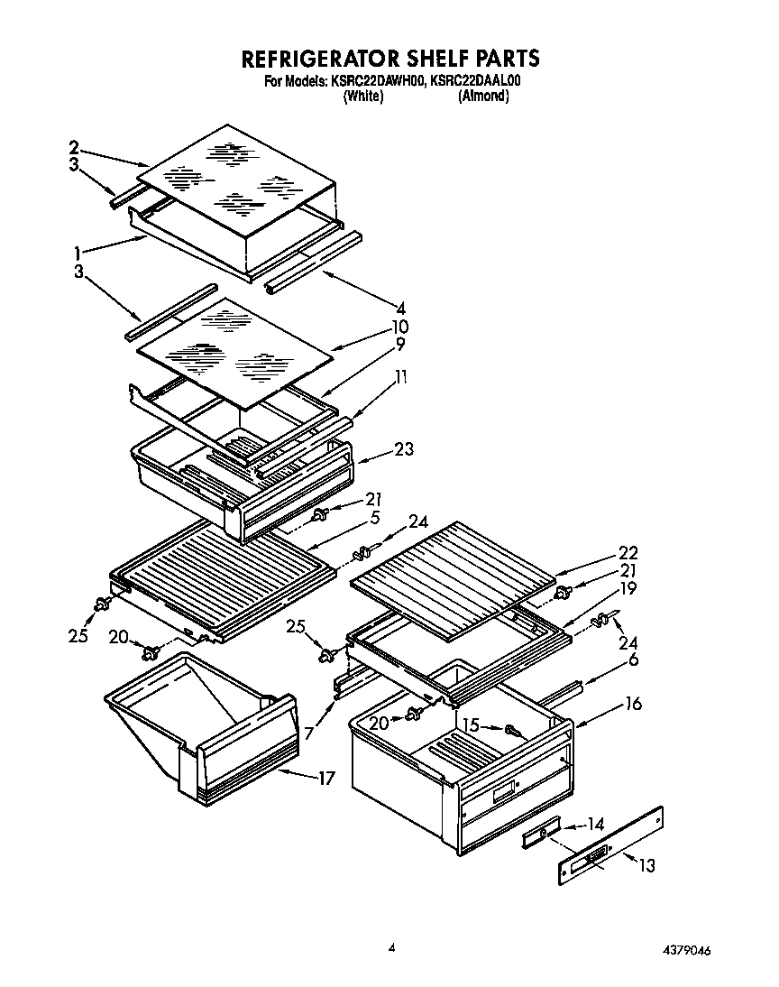 KitchenAid KSRC22DAWH00 refrigerator shelf diagram