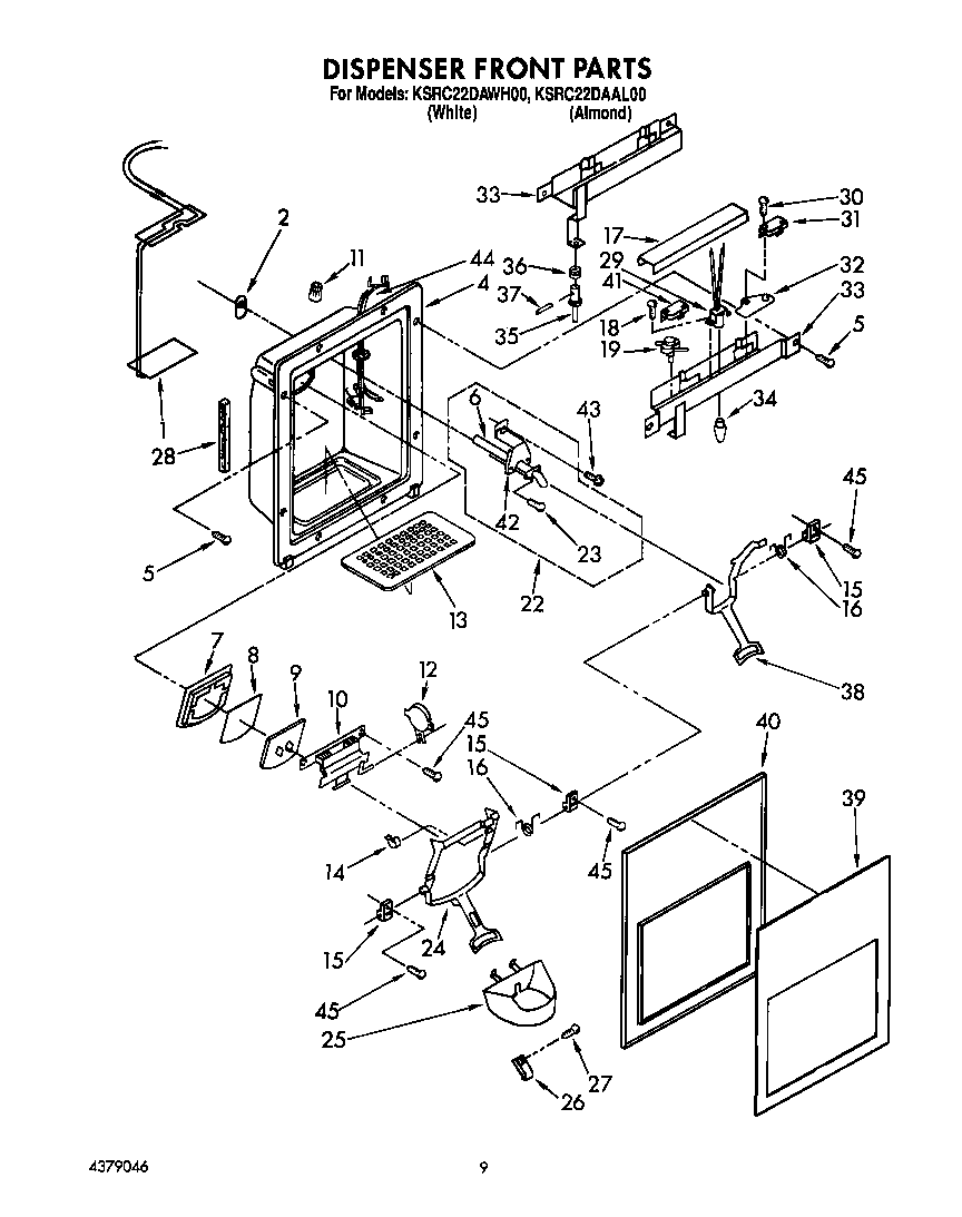 KitchenAid KSRC22DAWH00 dispenser front diagram