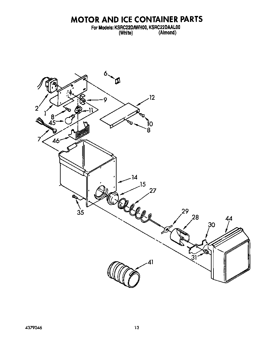 KitchenAid KSRC22DAWH00 motor and ice container diagram