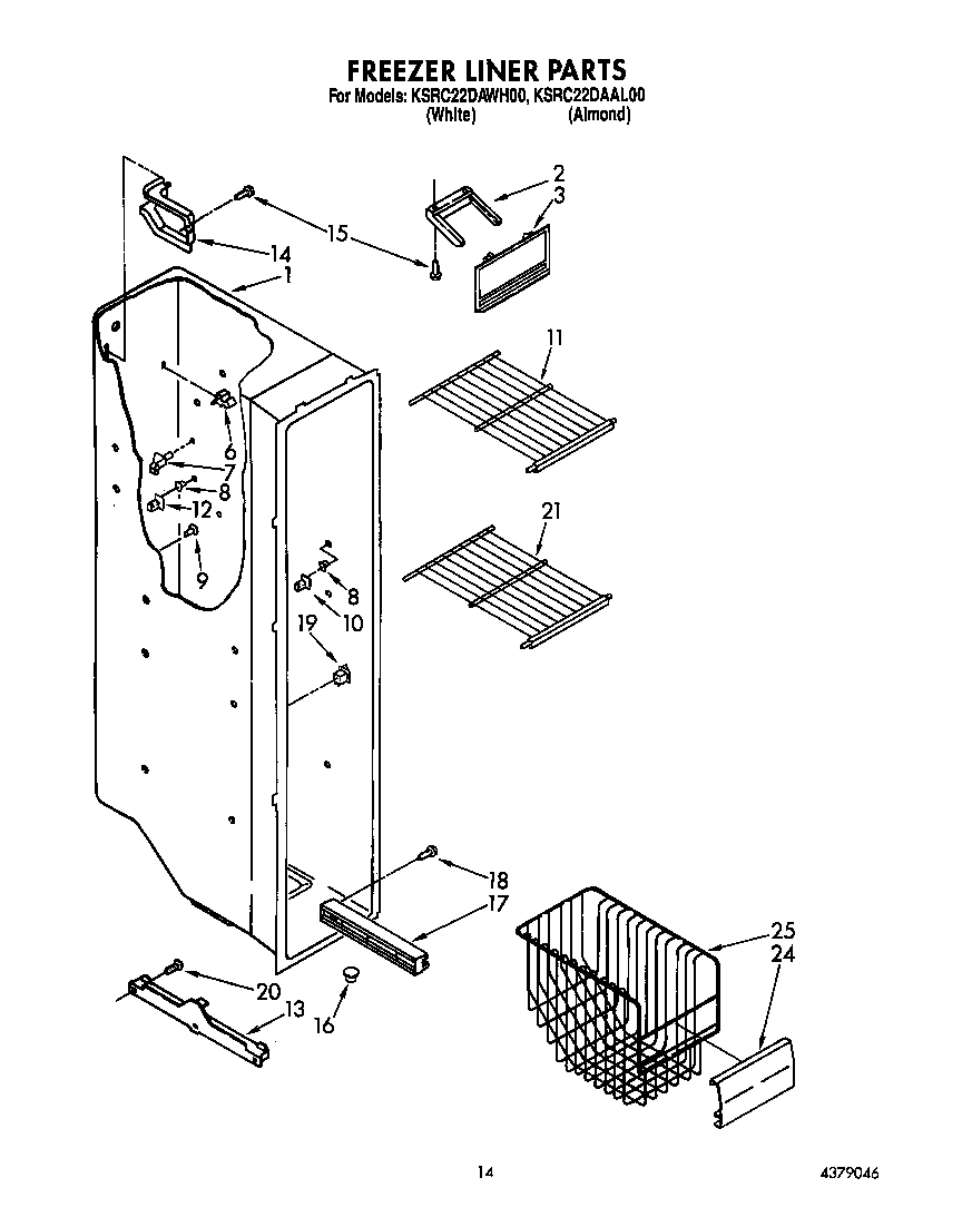 KitchenAid KSRC22DAWH00 freezer liner diagram
