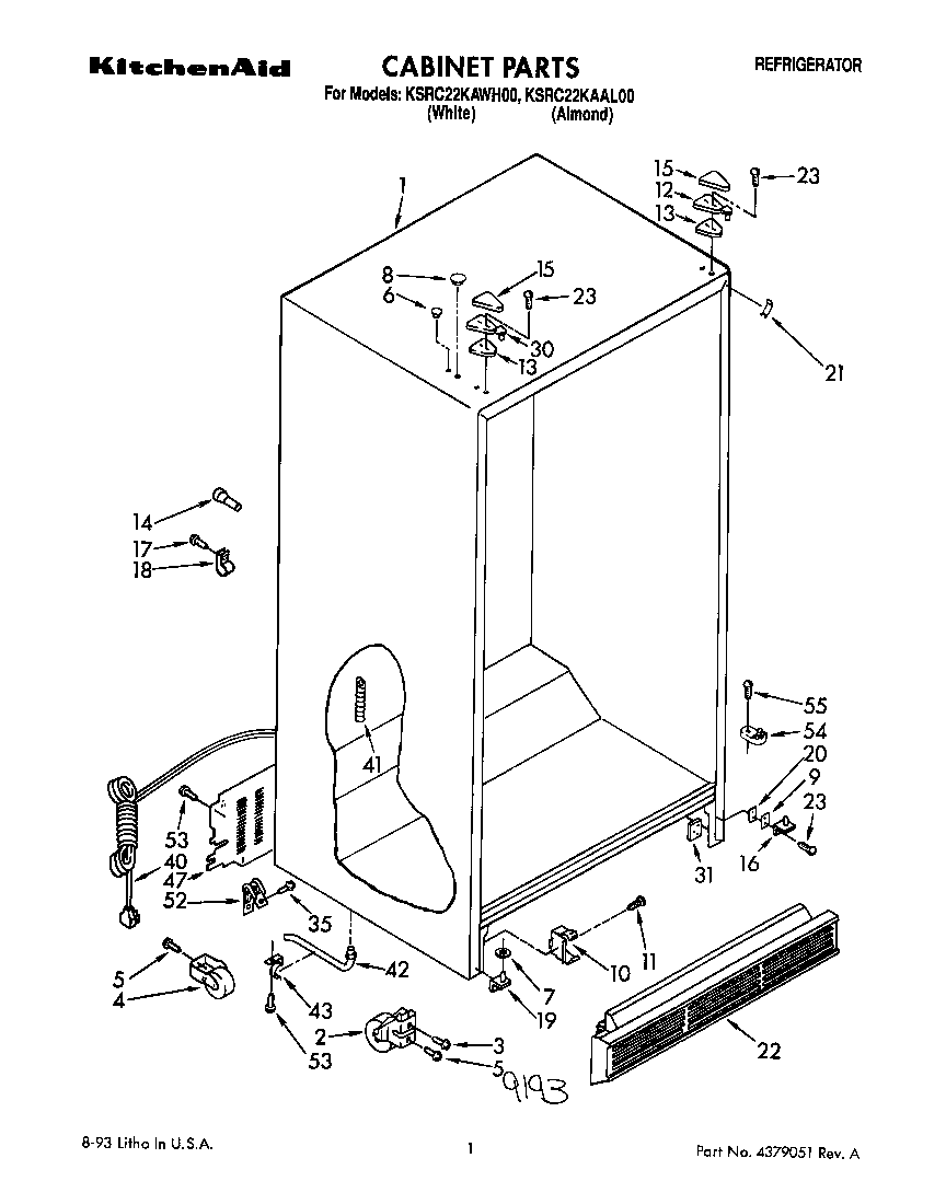 KitchenAid KSRC22KAWH00 cabinet diagram