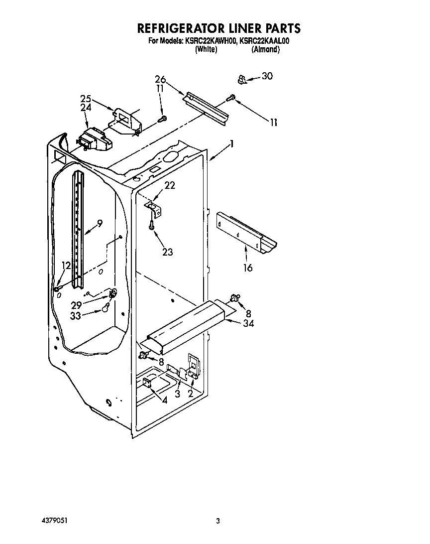 KitchenAid KSRC22KAWH00 refrigerator liner diagram