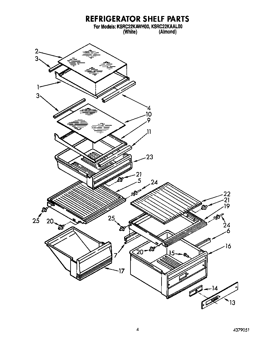 KitchenAid KSRC22KAWH00 refrigerator shelf diagram