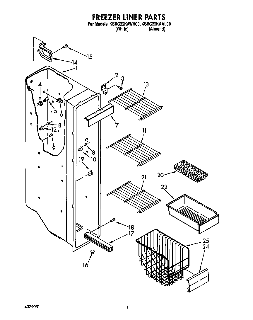 KitchenAid KSRC22KAWH00 freezer liner diagram