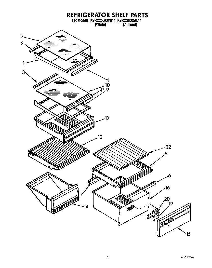 KitchenAid KSRC25DXWH11 refrigerator shelf diagram
