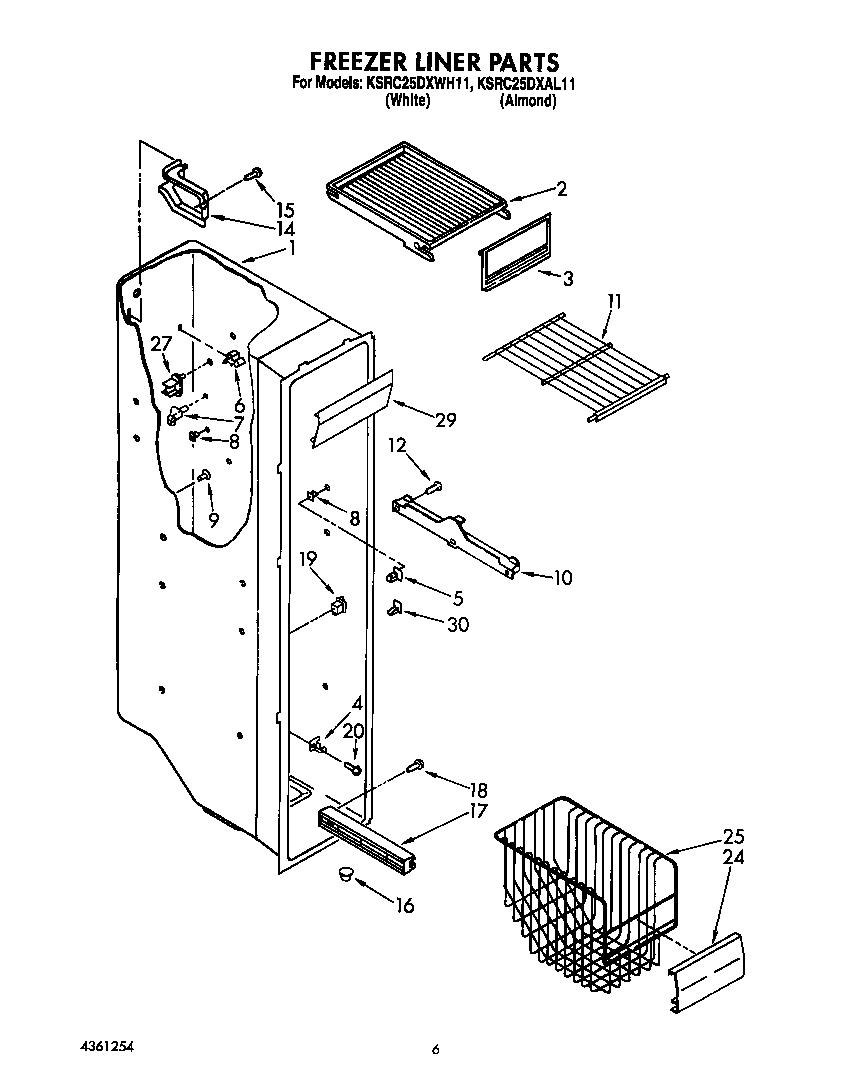 KitchenAid KSRC25DXWH11 freezer liner diagram