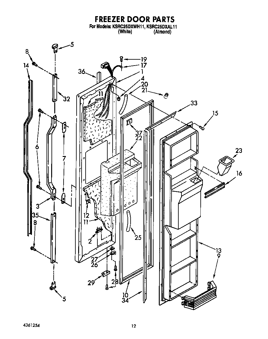 KitchenAid KSRC25DXWH11 freezer door diagram