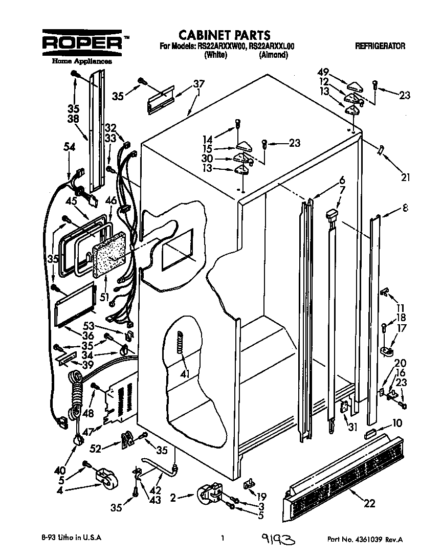 Roper RS22ARXXW00 cabinet diagram
