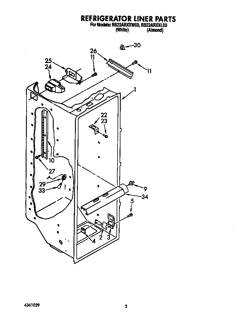Roper RS22ARXXW00 refrigerator liner diagram