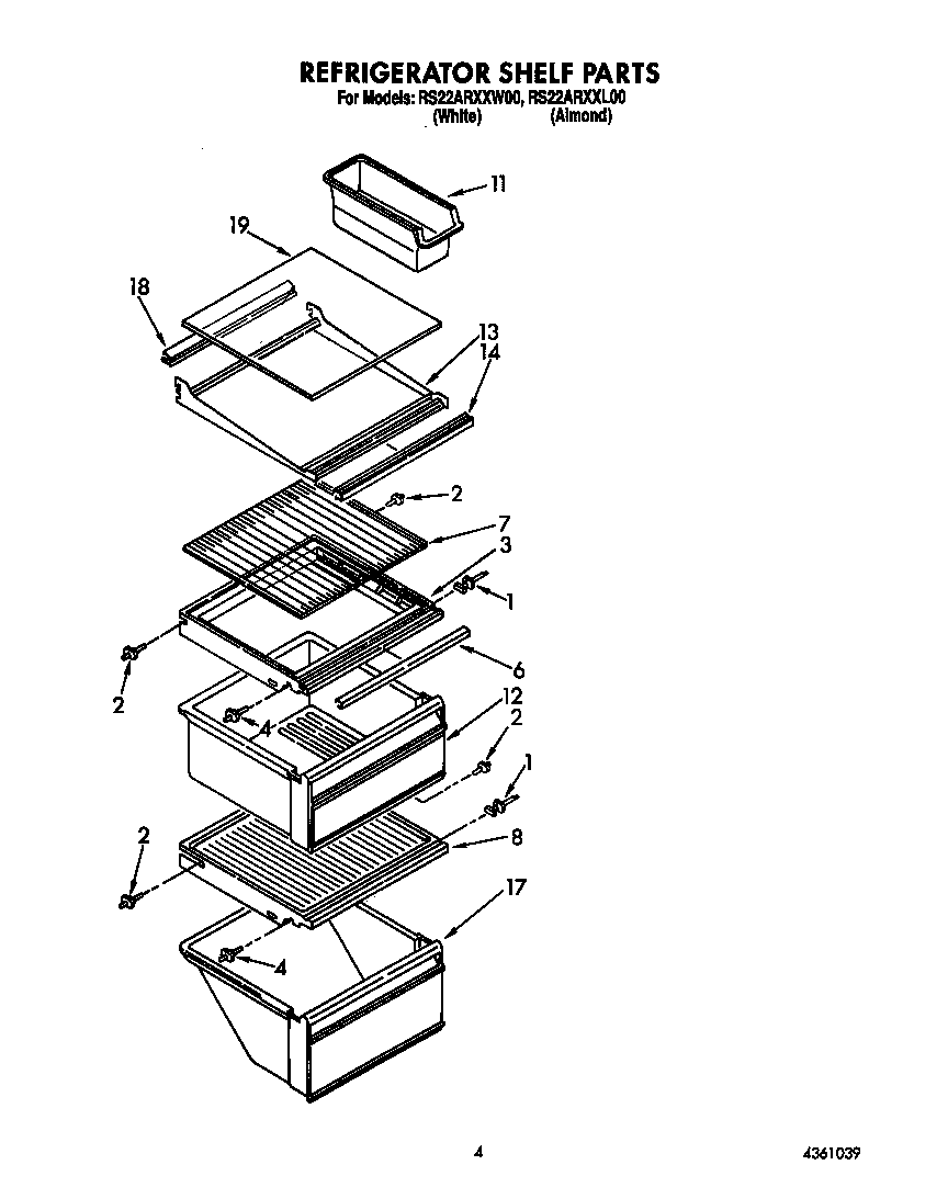 Roper RS22ARXXW00 refrigerator shelf diagram