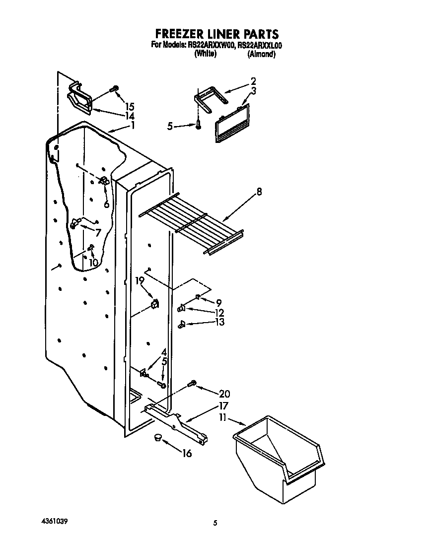 Roper RS22ARXXW00 freezer liner diagram