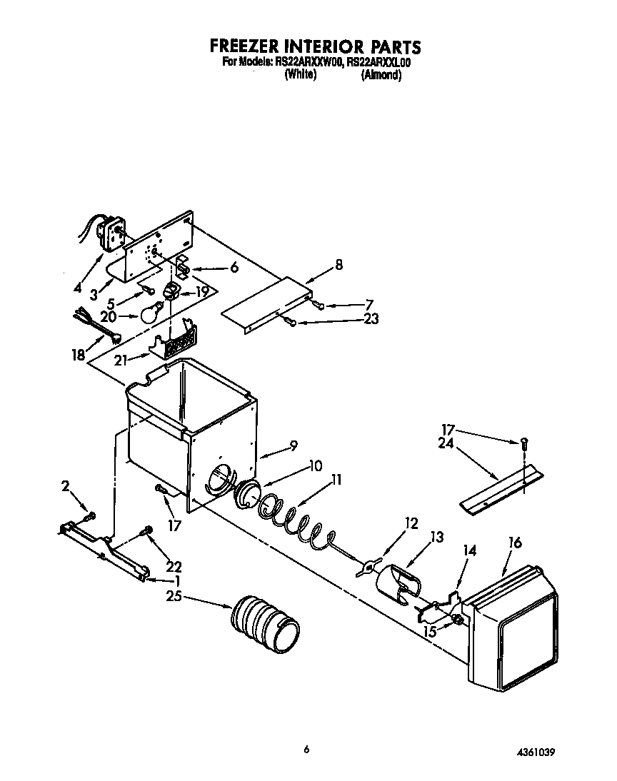Roper RS22ARXXW00 freezer interior diagram