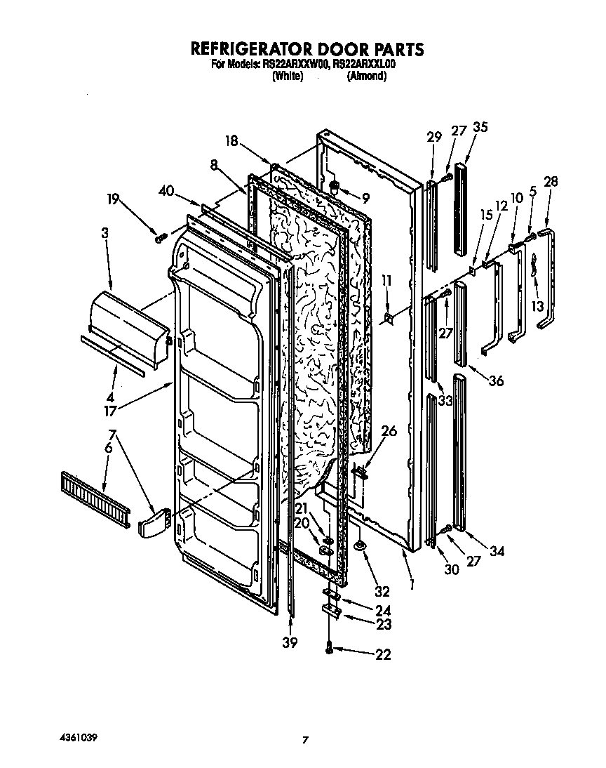 Roper RS22ARXXW00 refrigerator door diagram