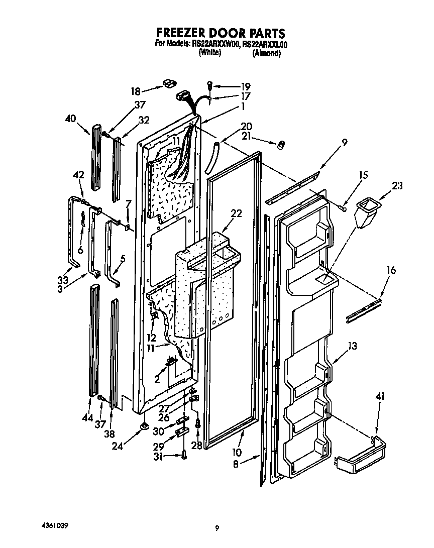 Roper RS22ARXXW00 freezer door diagram