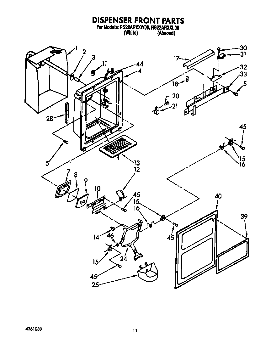 Roper RS22ARXXW00 dispenser front diagram