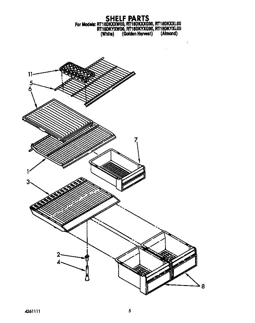 Roper RT18DKXXW00 shelf diagram