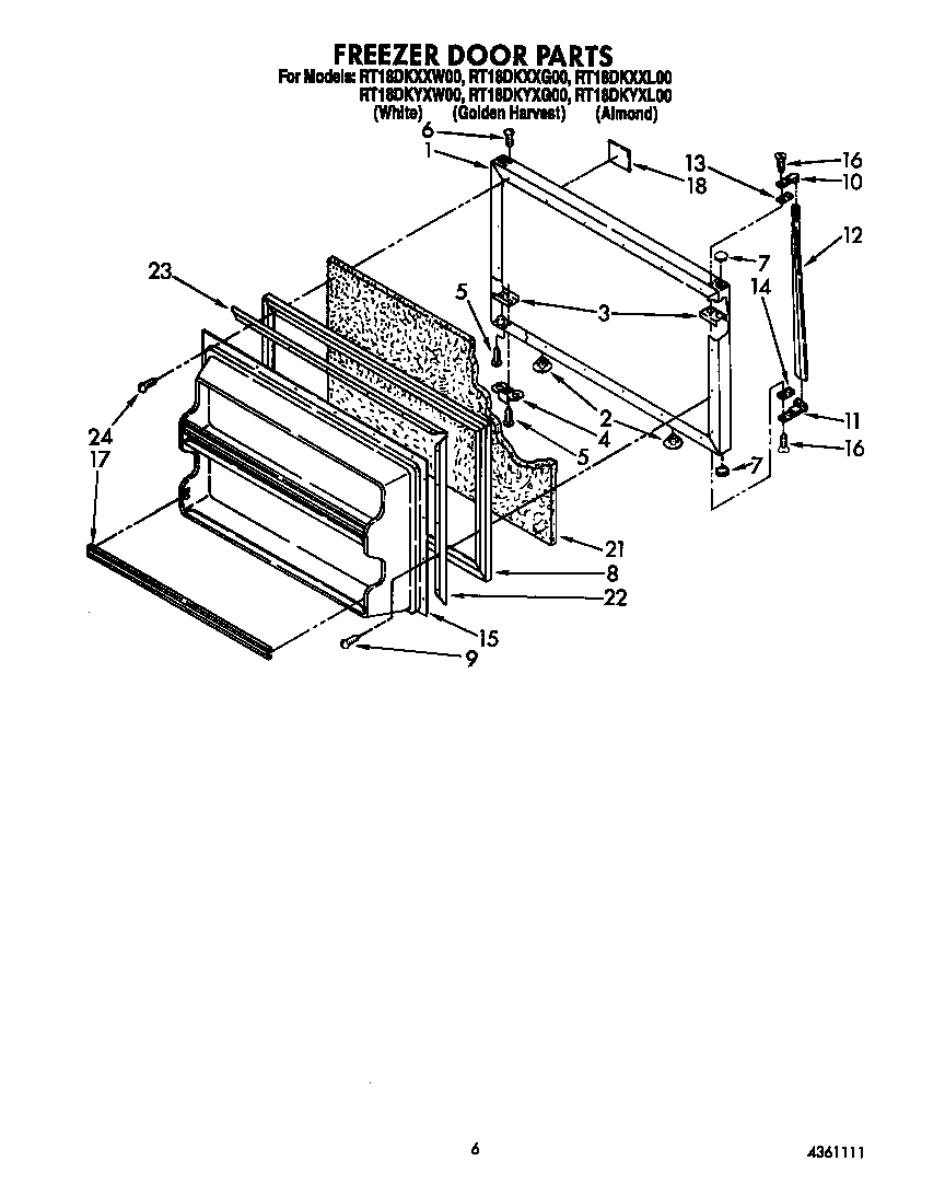 Roper RT18DKXXW00 freezer door diagram